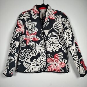 Petalura Women's Black and White and Red All Over Reversible Jacket Approx Sz M